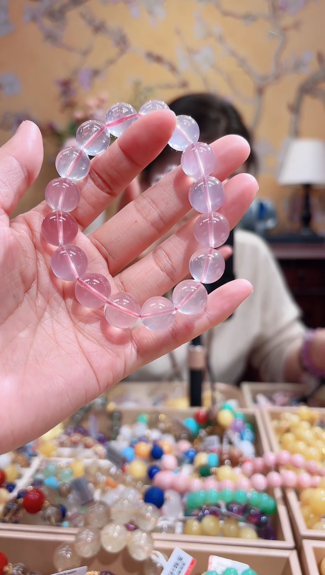 未镶嵌手链水晶12+天然粉晶，莫桑比克星光粉，天然晶体结构