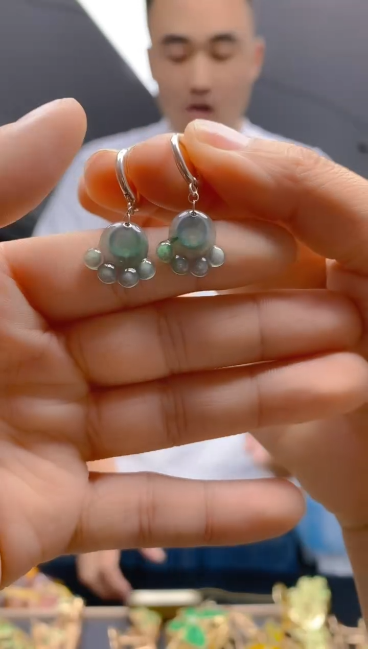 【闪购商品】翡翠耳饰银S925镶嵌0359翡翠耳包
