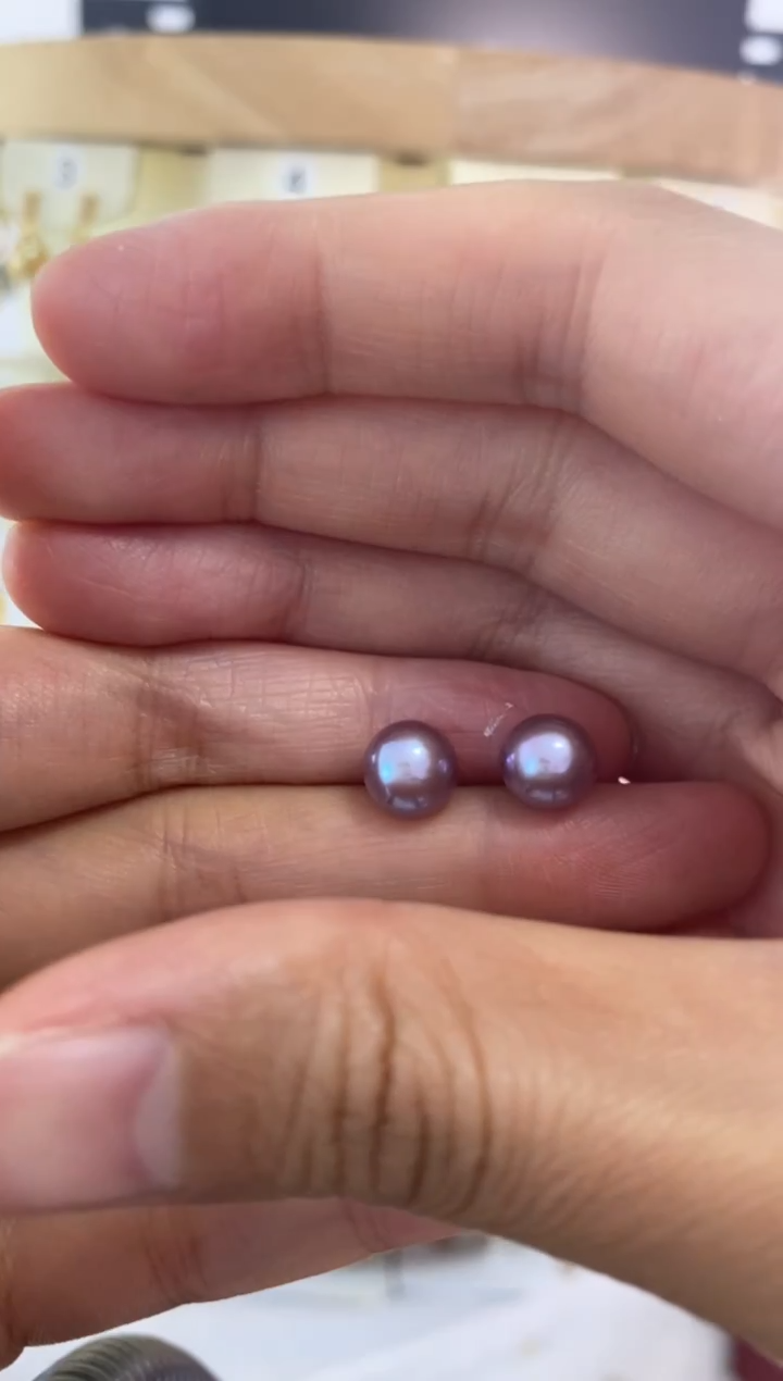 银S925镶嵌耳饰淡水珍珠8-9