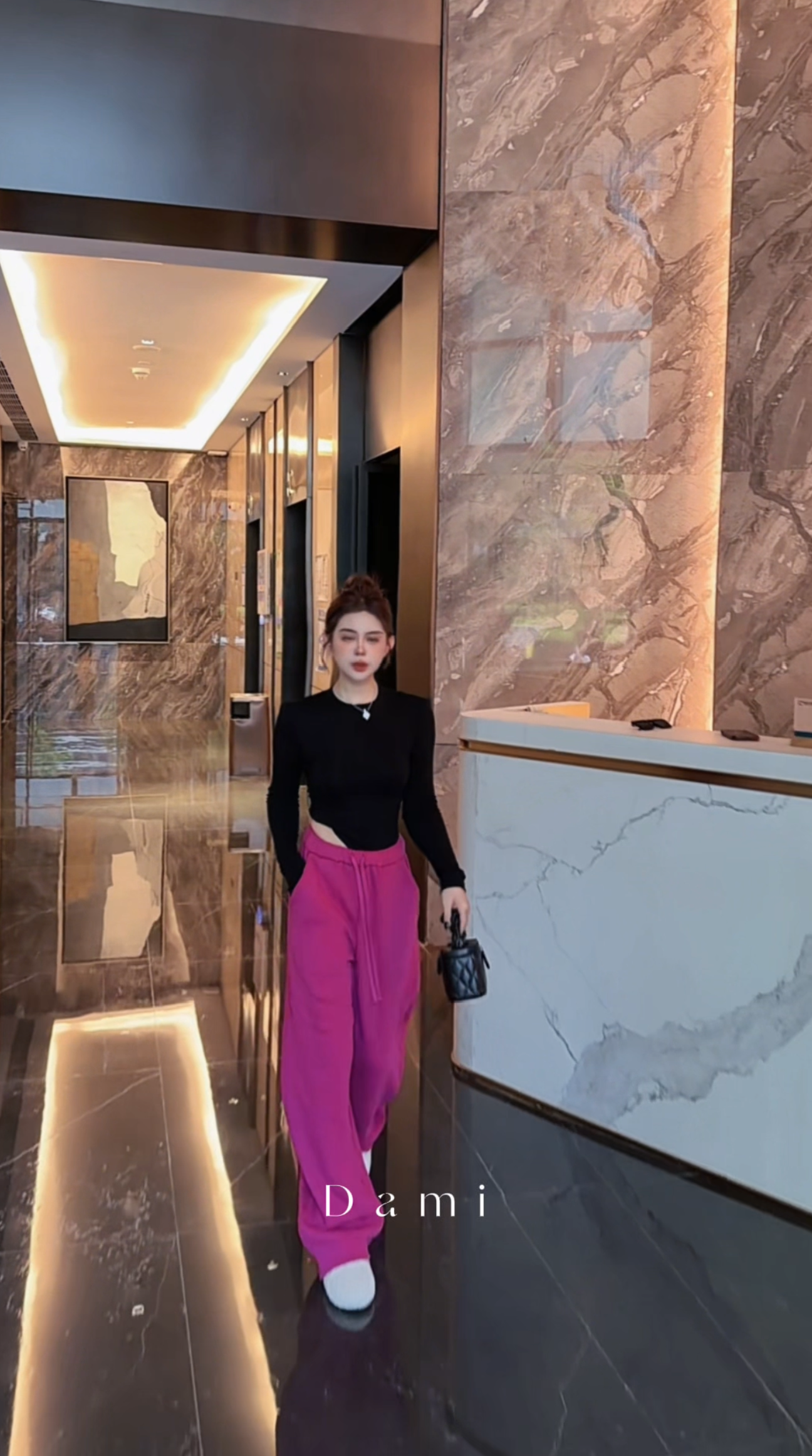Dami 火龙果色系秋冬款加厚加绒休闲百搭阔腿弯刀裤