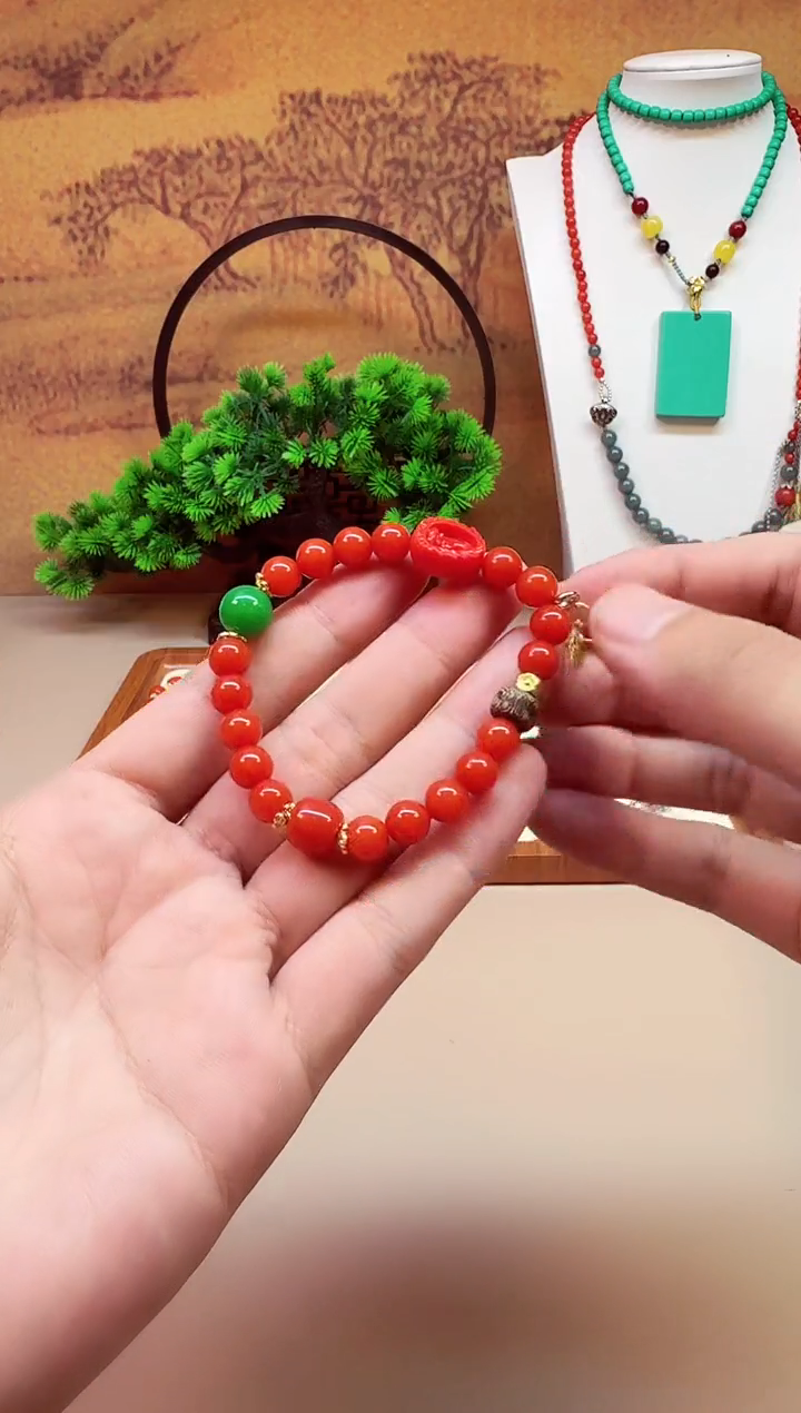 南红玛瑙14K金镶嵌颈饰S419