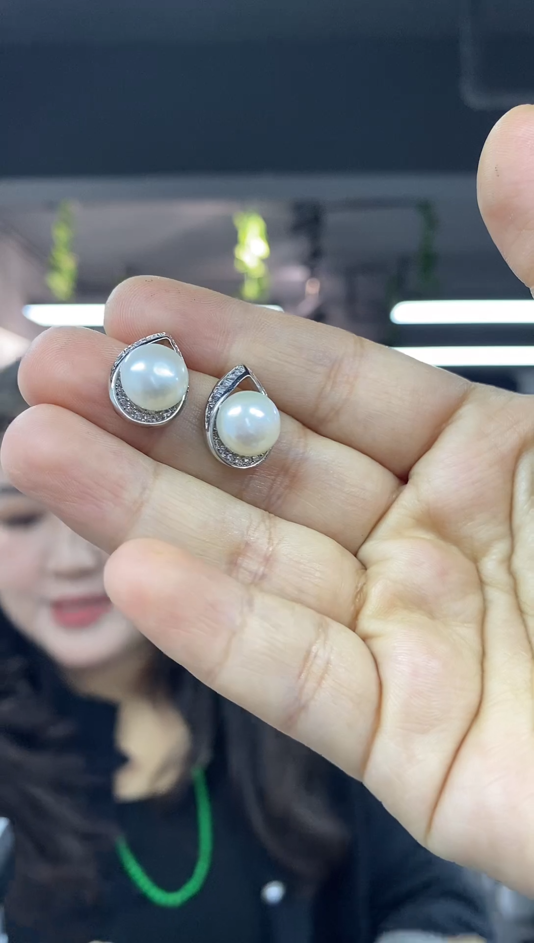 银S925镶嵌耳饰淡水珍珠多样性发其一颜色微差