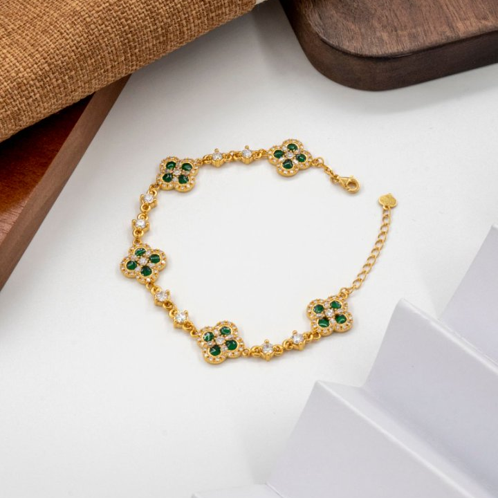 Y【满钻五花珐琅手链（绿）】足金999精工5D手链-（附加588/388）
