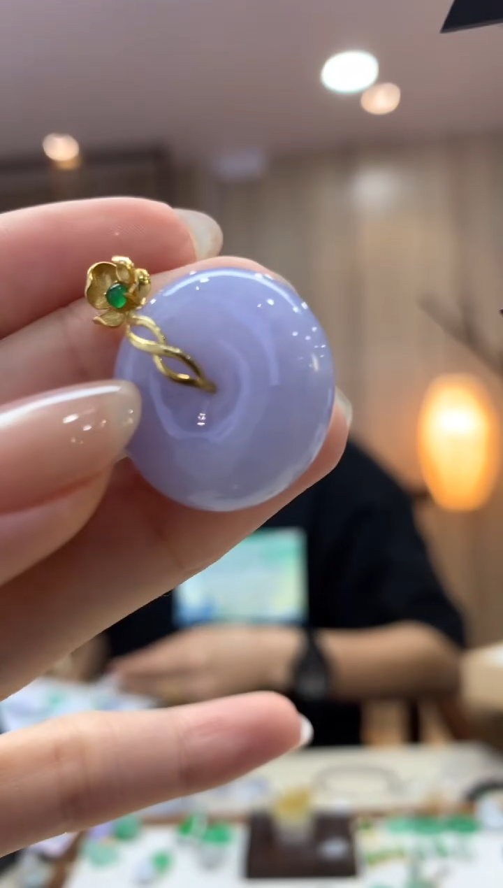 翡翠18K金镶嵌吊坠(不含链)平安扣