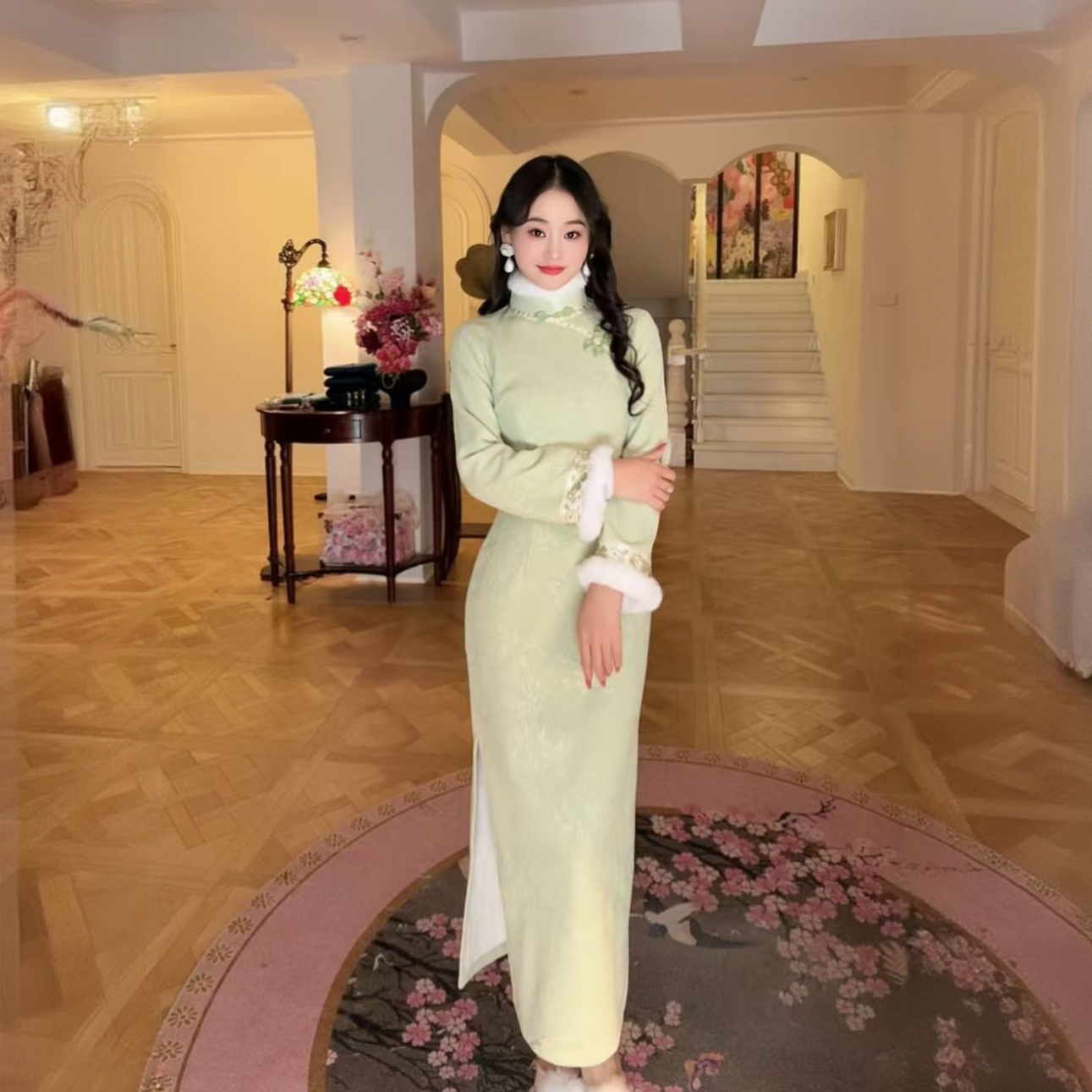 苏故里【且听风吟】新款冬季加绒修身显瘦气质改良新中式旗袍中长