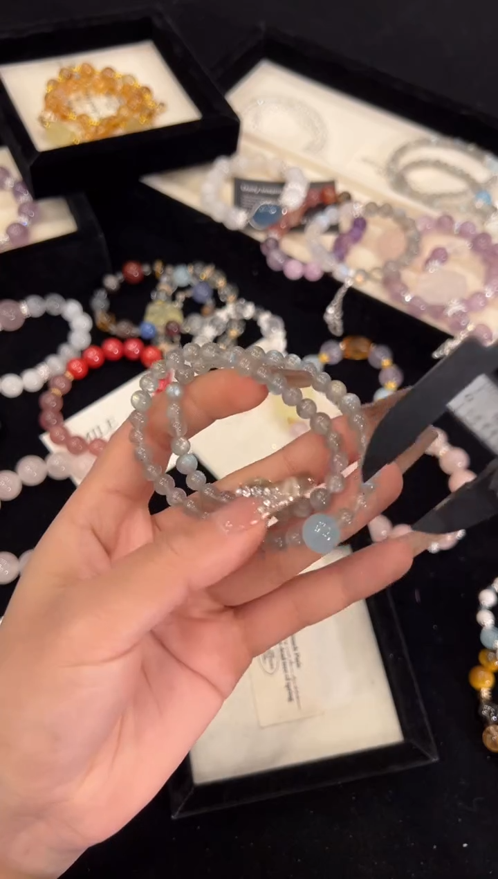 【闪购商品】水晶手链合金灰月光双圈手链444999