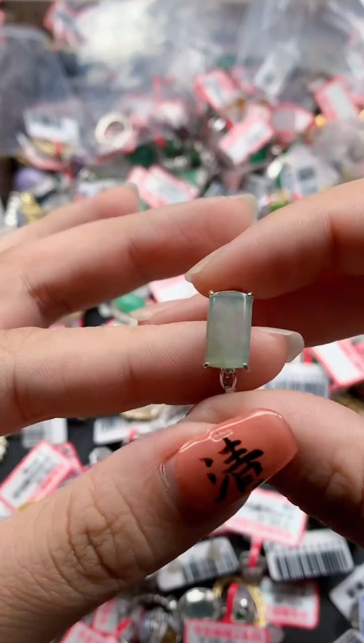 银S925镶嵌戒指翡翠天然A货缅甸翡翠