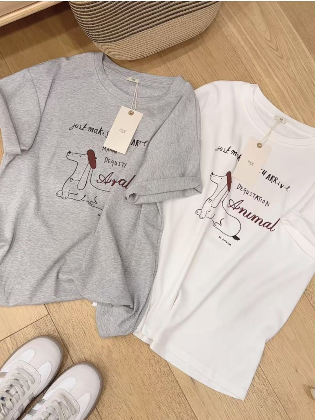 七言家 巨好看！韩代外贸egg红帽狗圆领短袖8