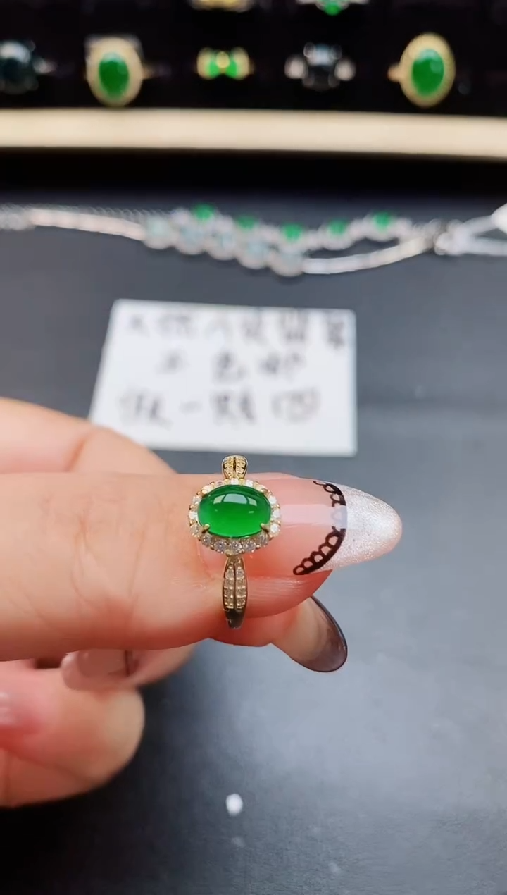 翡翠戒指银S925镶嵌5080