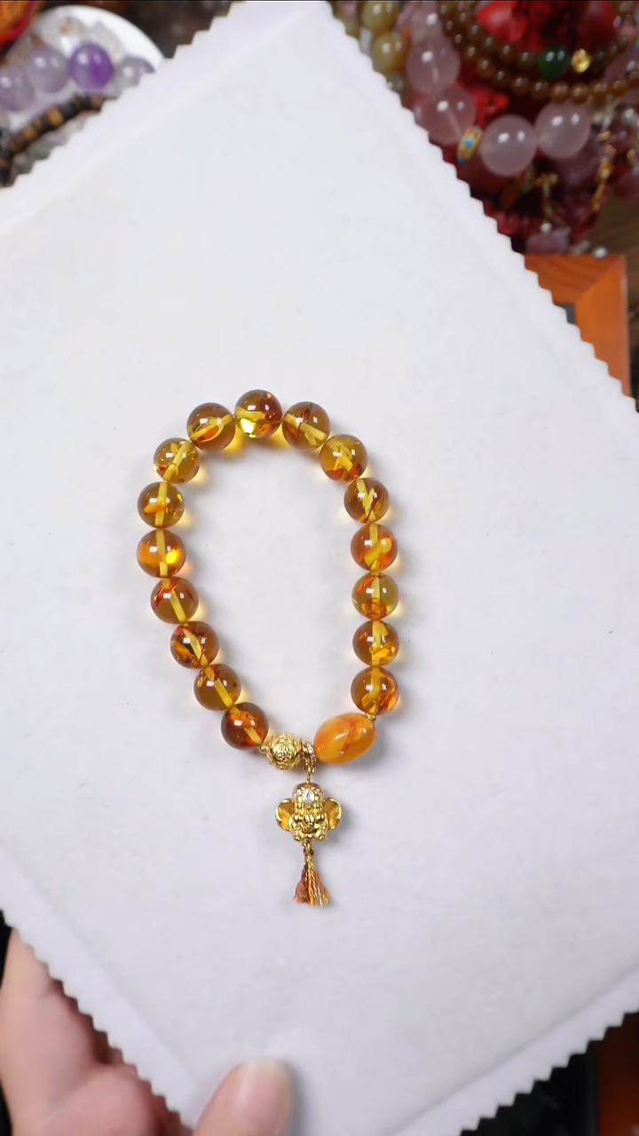 手链琥珀（花珀）银S925镶嵌蜜蜡花珀手链