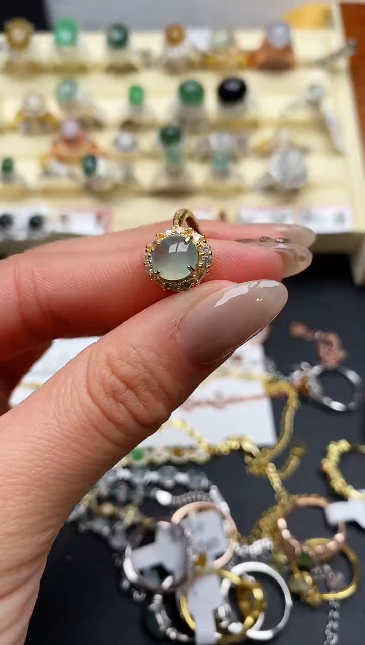 【闪购商品】翡翠戒指银S925镶嵌缅甸翡翠3   1+