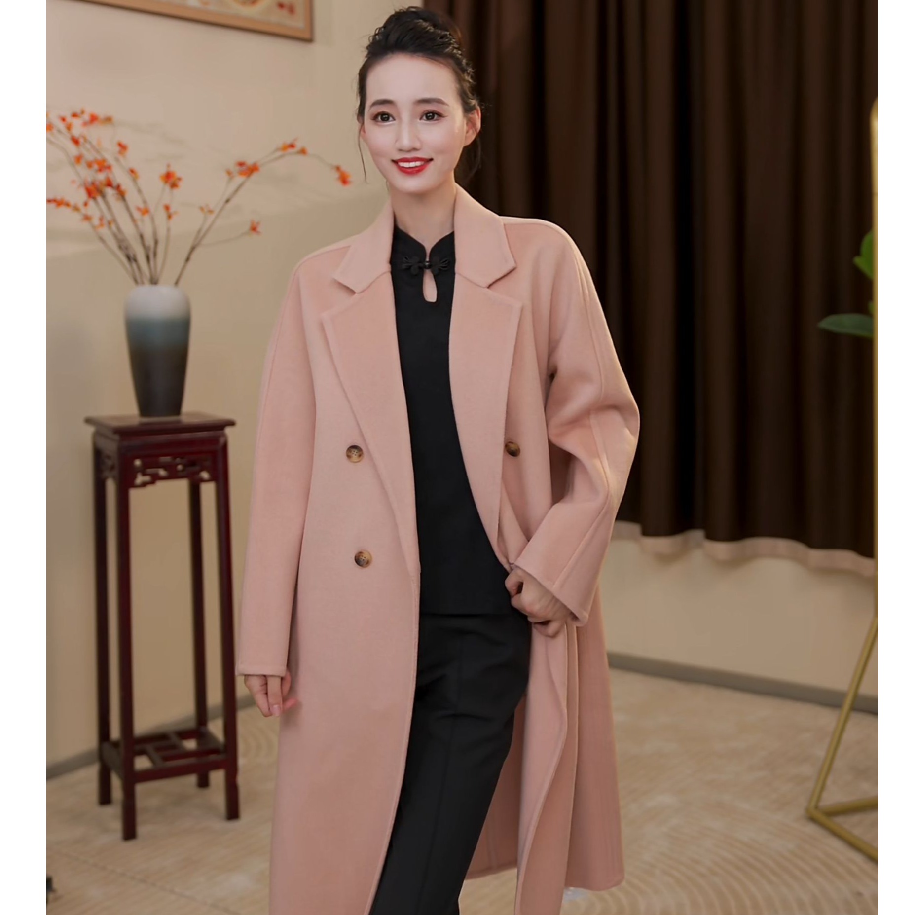 【QC-61】秋冬爆款宽松气质中长款风衣外套女装QC0041