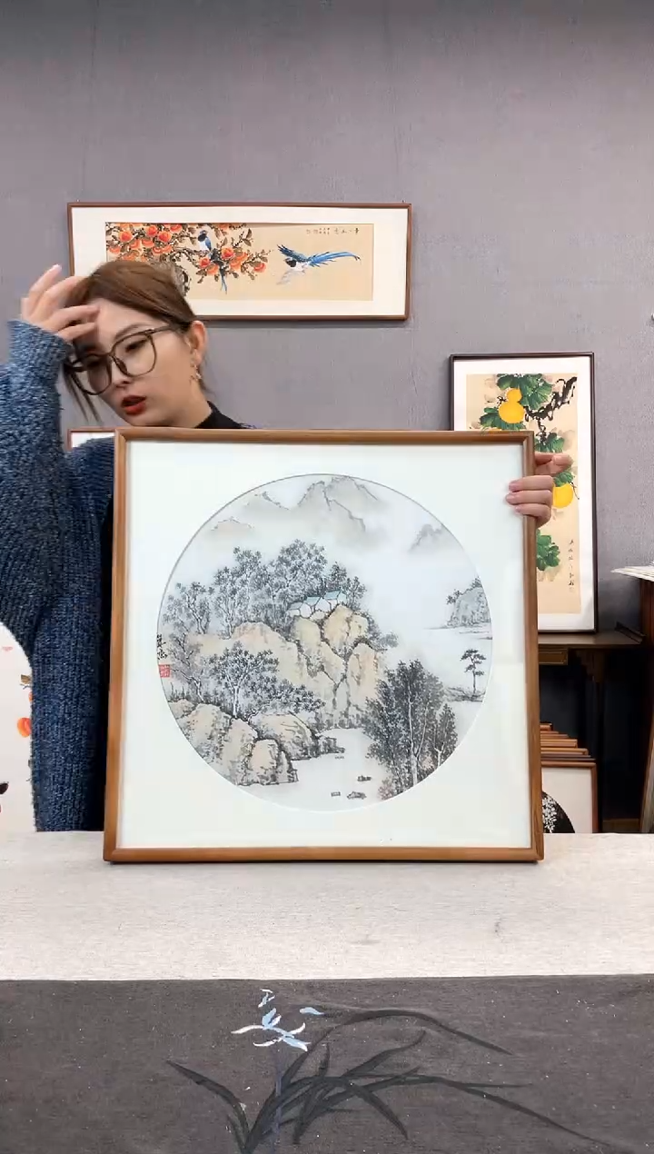 【闪购商品】国画手写手绘带框作品-52*52-赵双喜