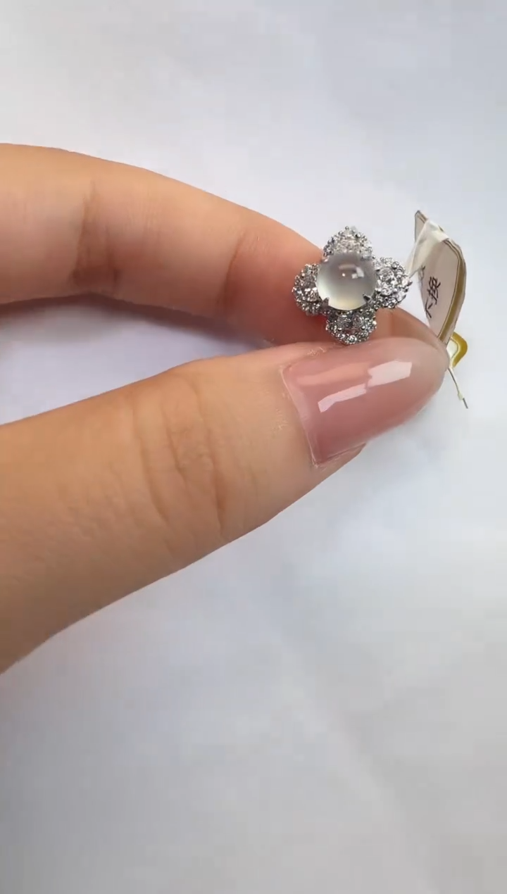 银S925镶嵌戒指翡翠925银镶A货翡翠戒指71