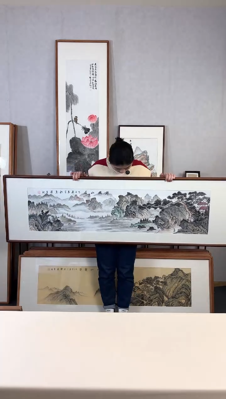 【闪购商品】国画手绘*锦绣山居*52*172cm实木框