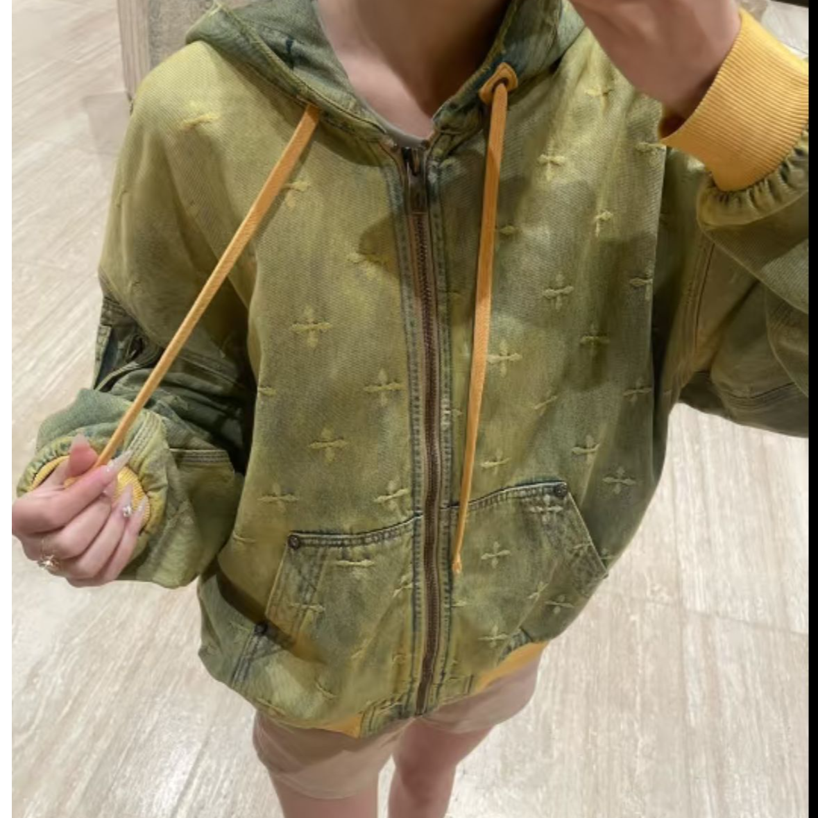 神殿花园牛仔阔身帽衫外套春秋影灰绿十字经典比弗利运动背心