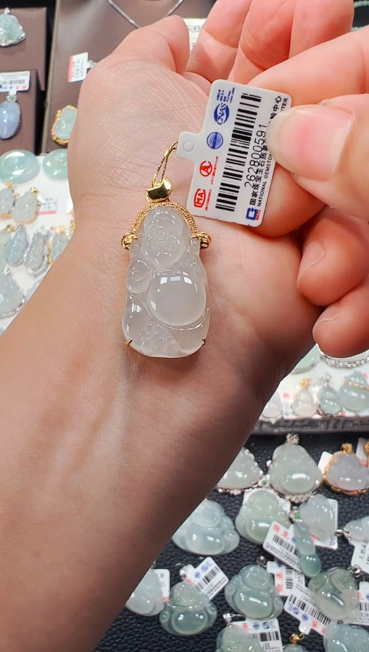 【闪购商品】翡翠吊坠(不含链)18K金镶嵌财神爷吊坠591