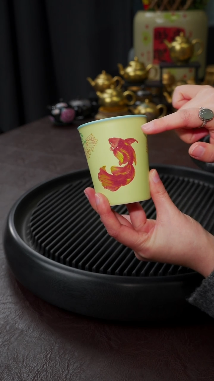 【闪购商品】杯【宜景窑欧碧】手绘蝶尾鱼合欢花可乐杯