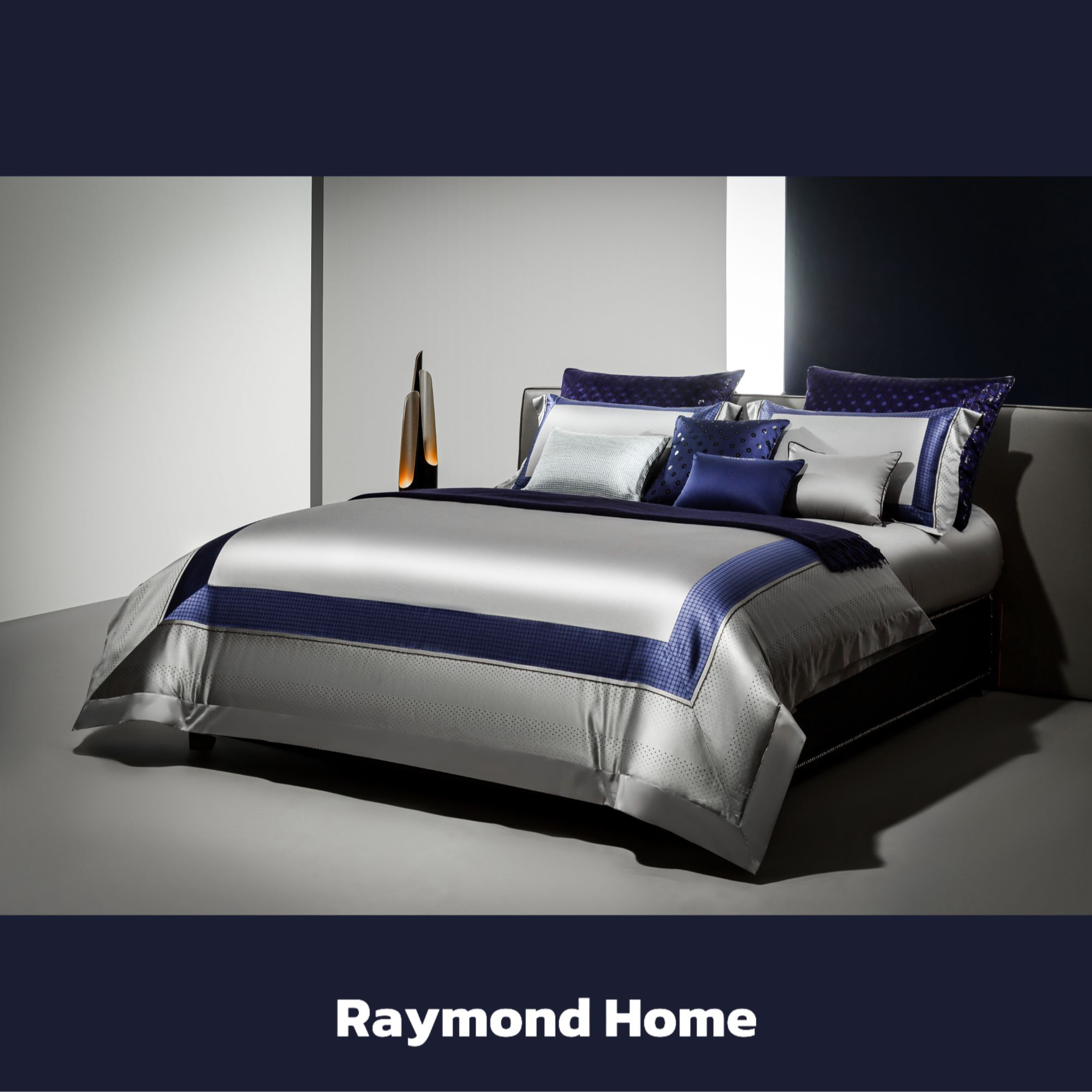 Raymond科莫·未来感商务精英渐变色织提花 高级灰撞宝石蓝四件套