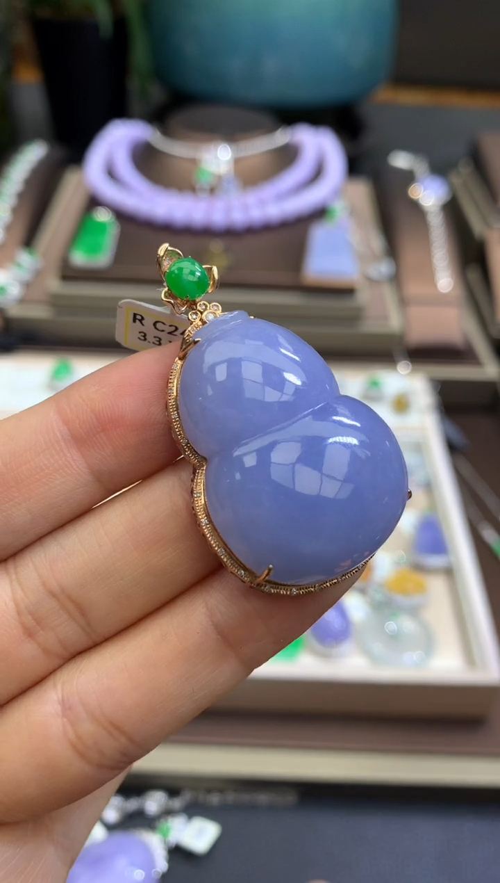 【闪购商品】翡翠挂件18K金镶嵌翡翠A货