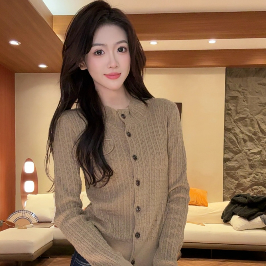 「口红开衫」12针羊毛300G复古撞色纽扣长袖针织衫AS031Z