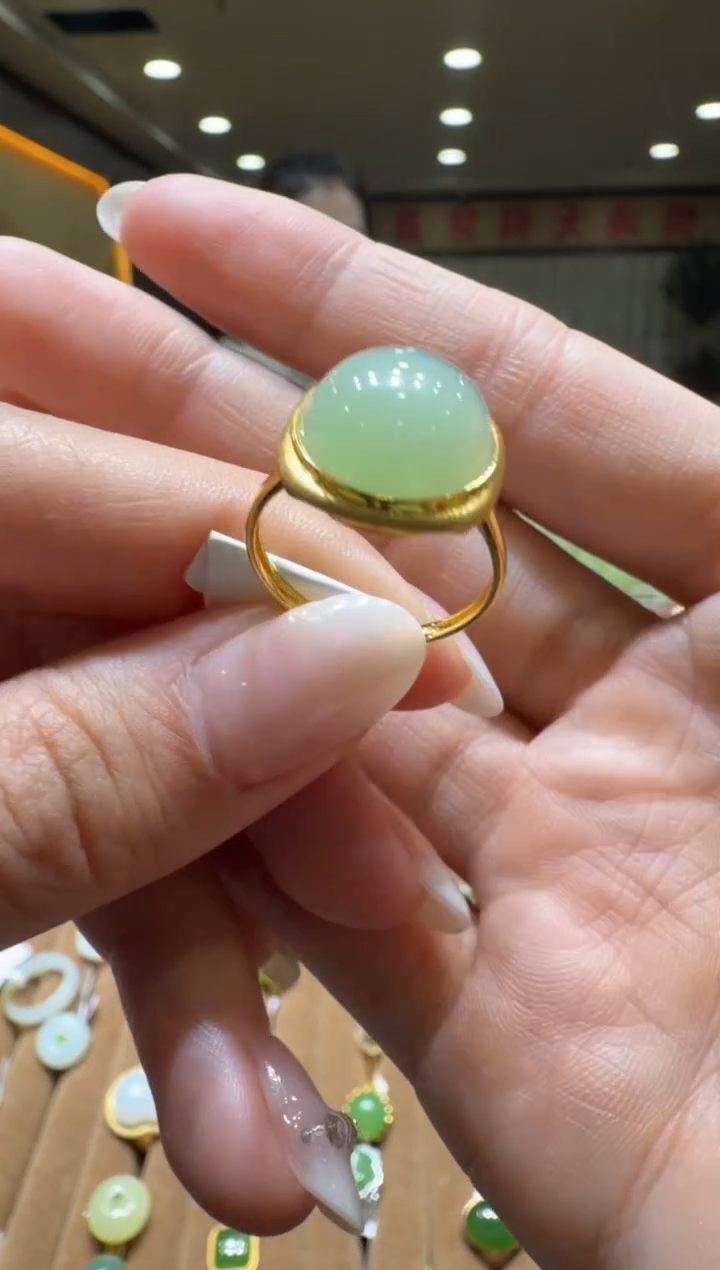 颈饰18K金镶嵌和田玉戒指备注圈口11-19