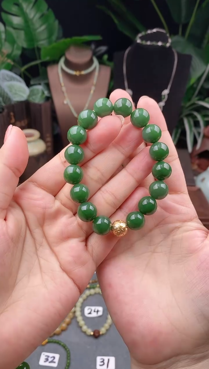【闪购商品】和田玉（碧玉）手链未镶嵌精品12m碧玉手串