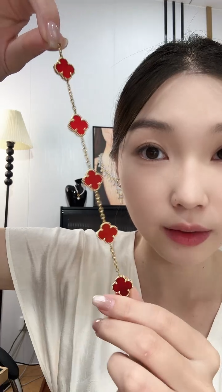 玛瑙/玉髓手链18K金镶嵌红色k黄五花手链GHJ
