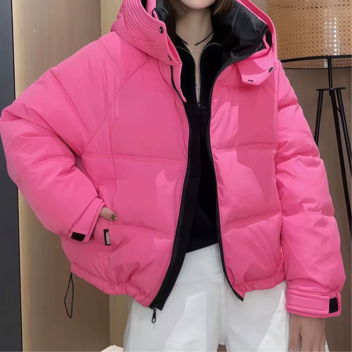 韩版宽松洋气时尚保暖连帽加厚棉服外套