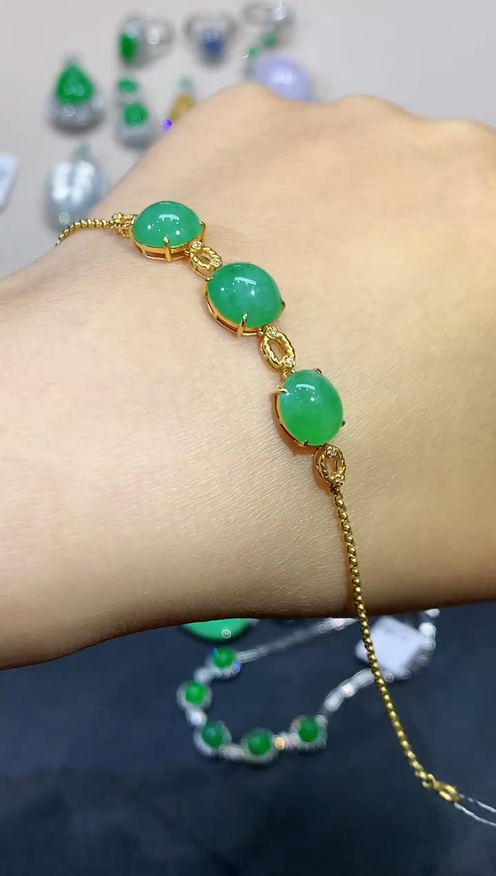 18K金镶嵌手链翡翠L0185多样性发其一