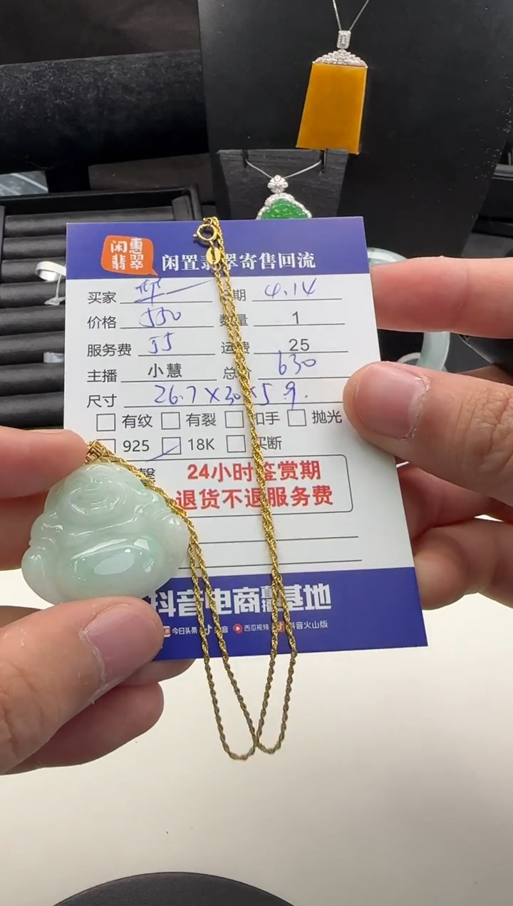 翡翠18K金镶嵌颈饰翡翠吊坠