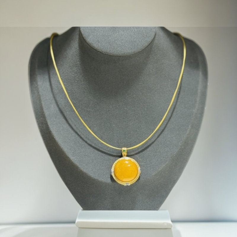 【怡铭】蜜蜡吊坠s925银镀金镶嵌（赠项圈）YM221