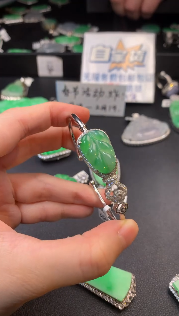 【闪购商品】翡翠手镯银S925镶嵌翡翠1