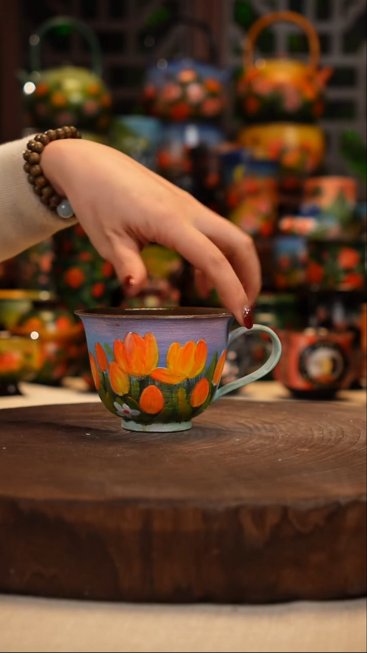 紫砂油画手绘釉下彩