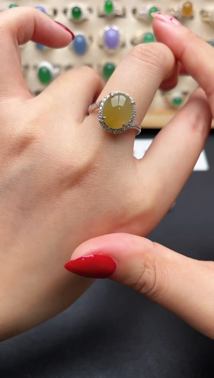 银S925镶嵌戒指翡翠一物一证一礼盒