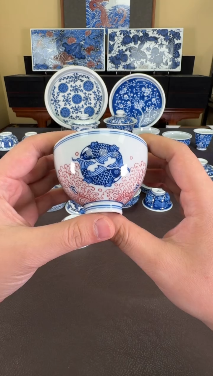 【闪购商品】瓷片羿器窑海浪团鱼鸡心杯