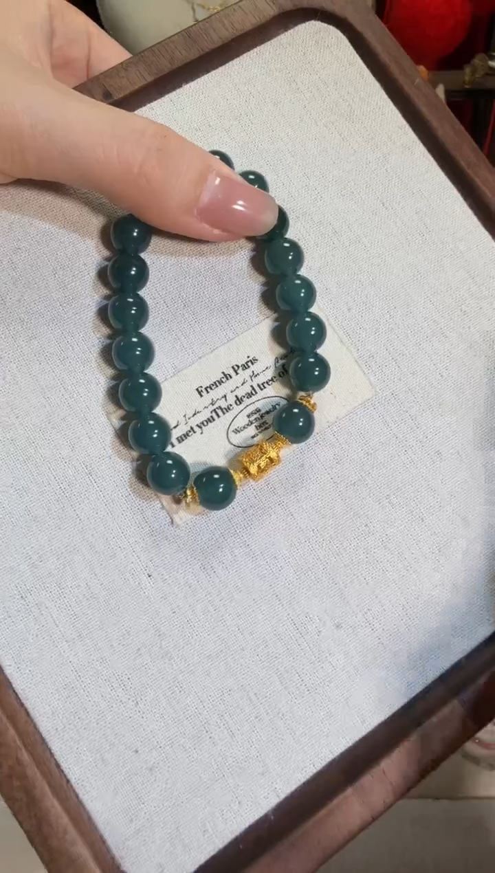 【闪购商品】翡翠手链18K金镶嵌蓝水翡翠全金