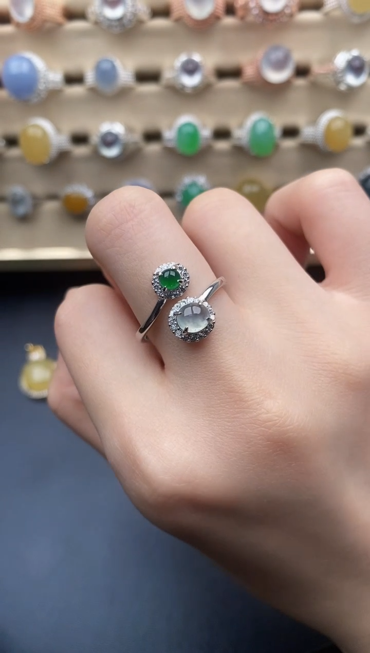 翡翠戒指银S925镶嵌一物一证一礼盒