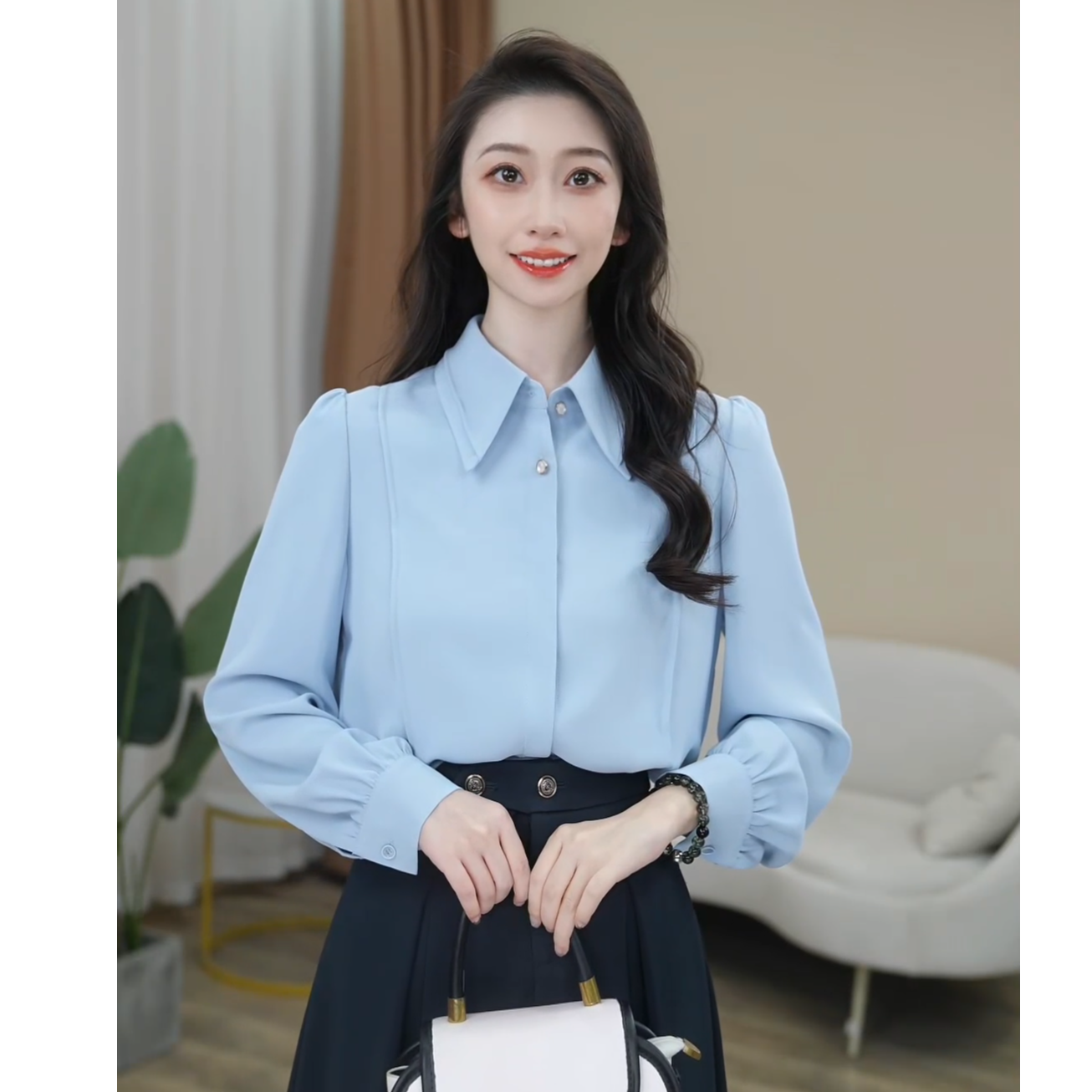 【曼贝】轻奢定制款气质风长袖衬衫女秋季高级感衬衣111【甜甜】