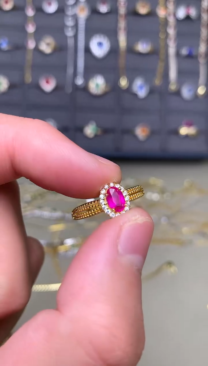 银S925镶嵌戒指红宝石戒指