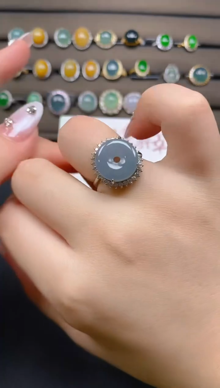 翡翠戒指银S925镶嵌32