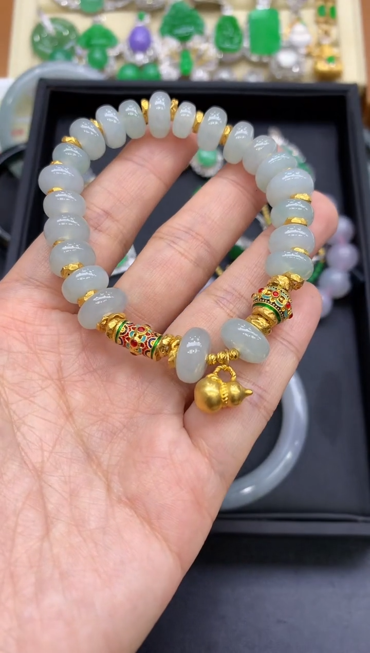 足金镶嵌手链翡翠423-中国好珍宝