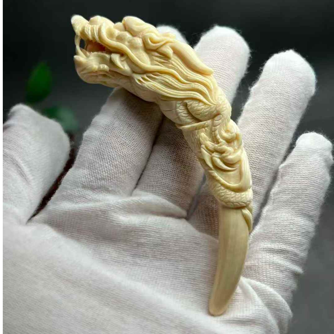 猛犸牙原牙原色精工立体工艺龙牙手把件