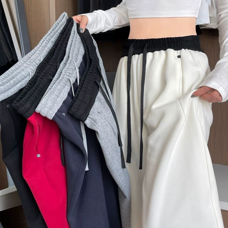 美式撞色抽绳拼接弯刀卫裤女春夏小个子高腰休闲阔腿梧桐运动裤子