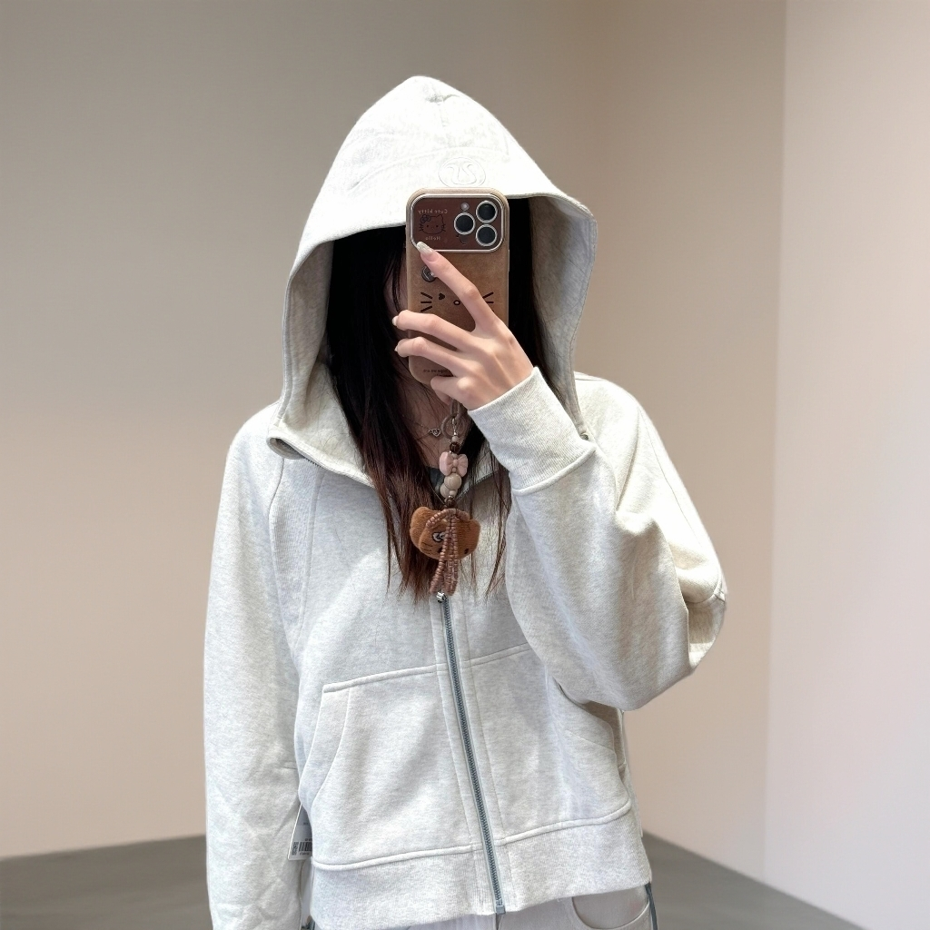 宽松版加绒卫衣拉链连帽休闲时尚一毛毛一样样