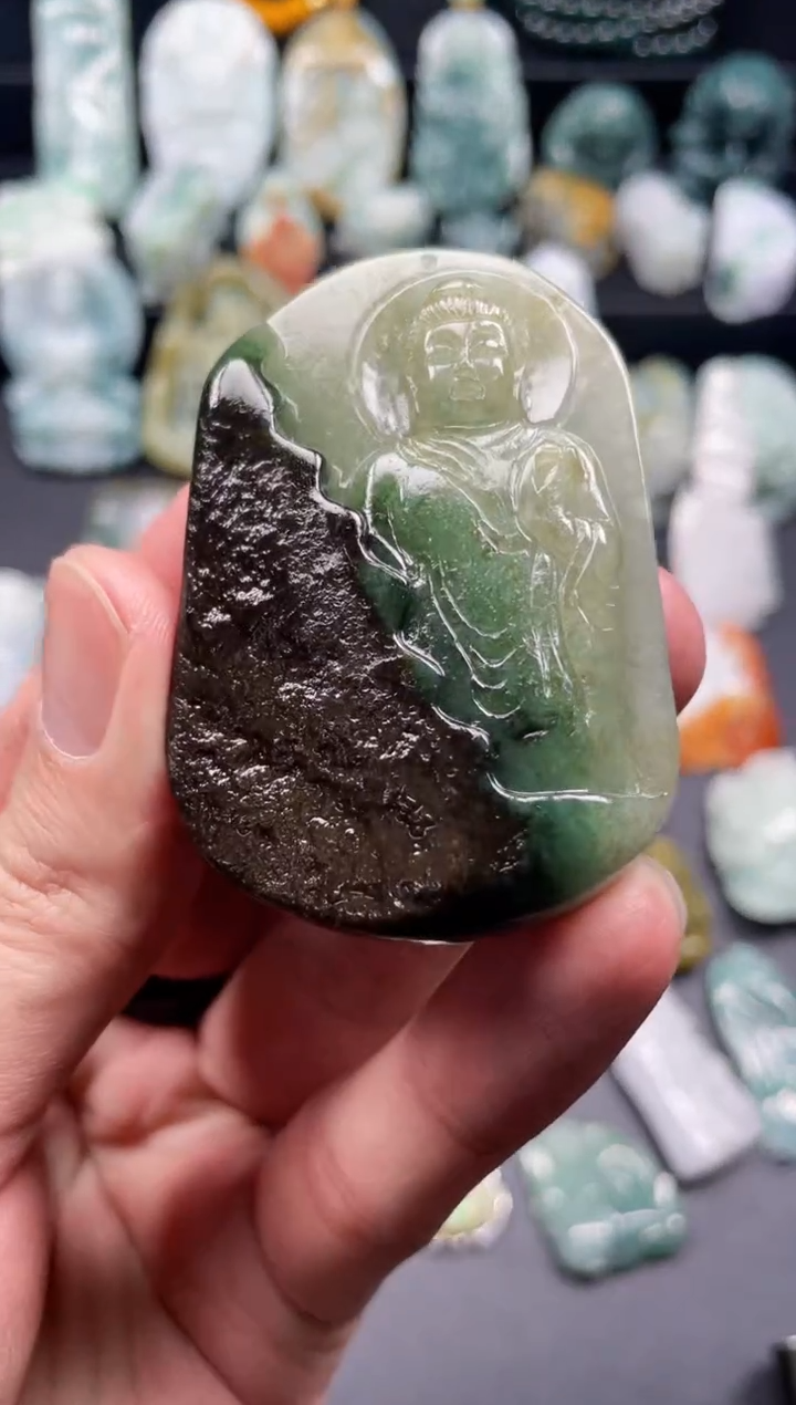 颈饰未镶嵌翡翠26  天然翡翠a货  阿弥陀佛