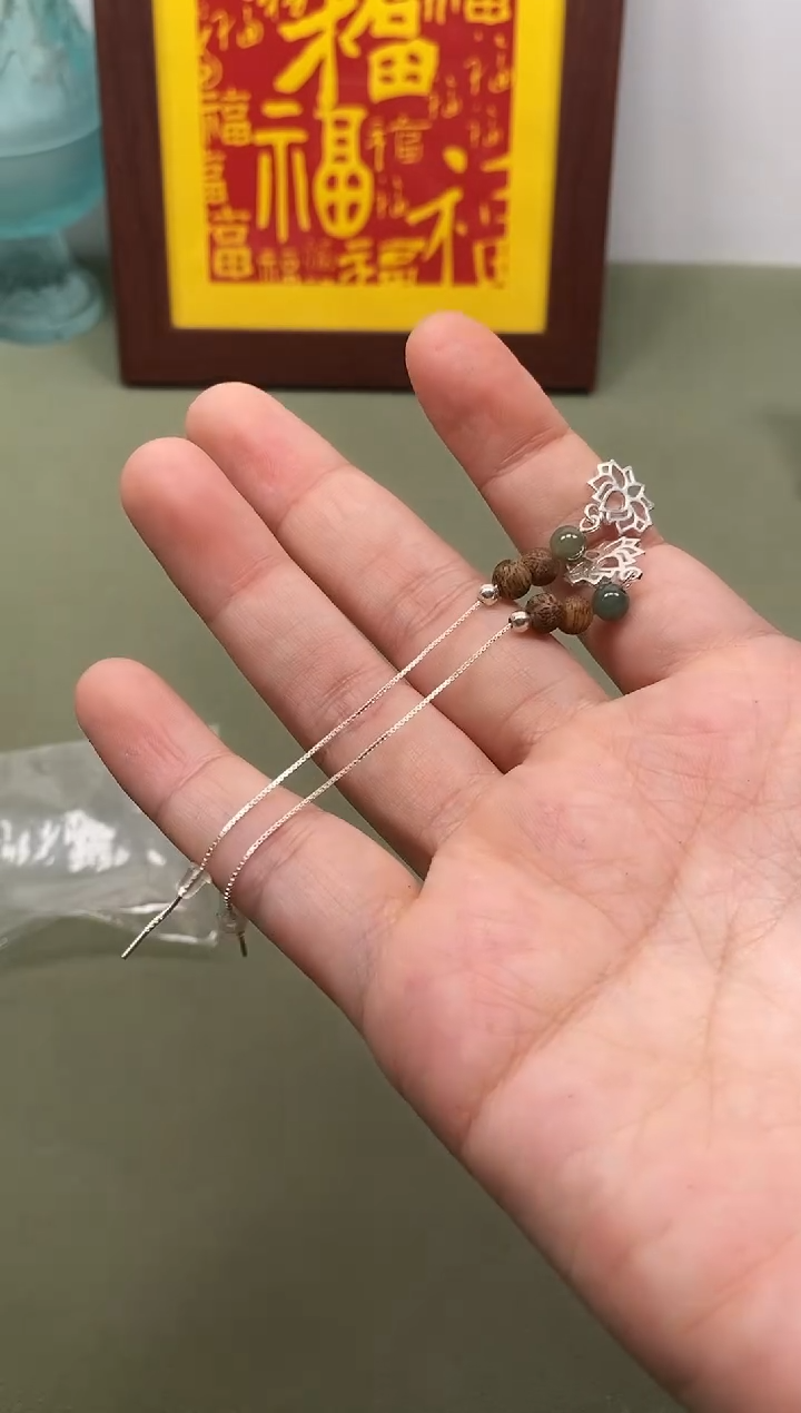 吊坠沉香越南芽庄白奇楠莲花耳线