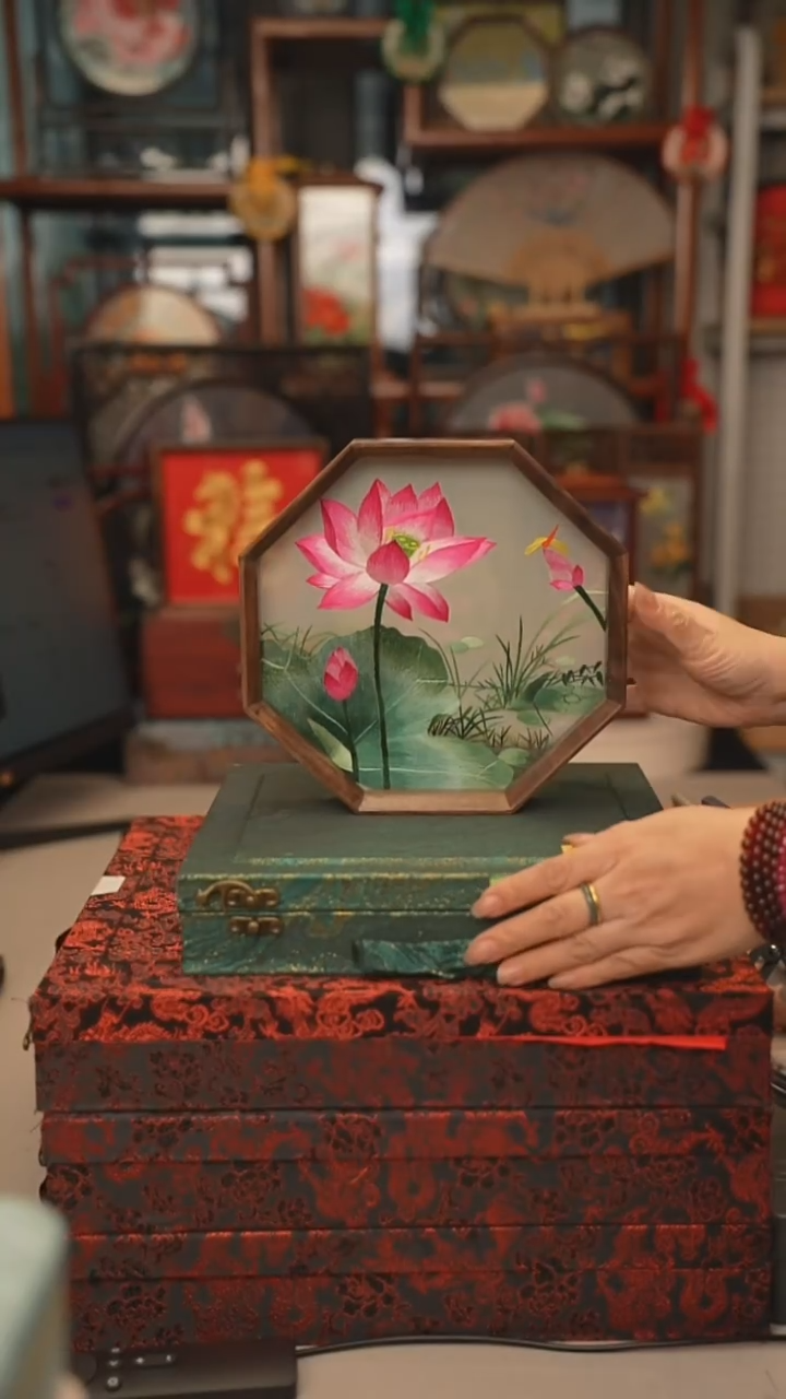 扇子摆件摆台双面绣花