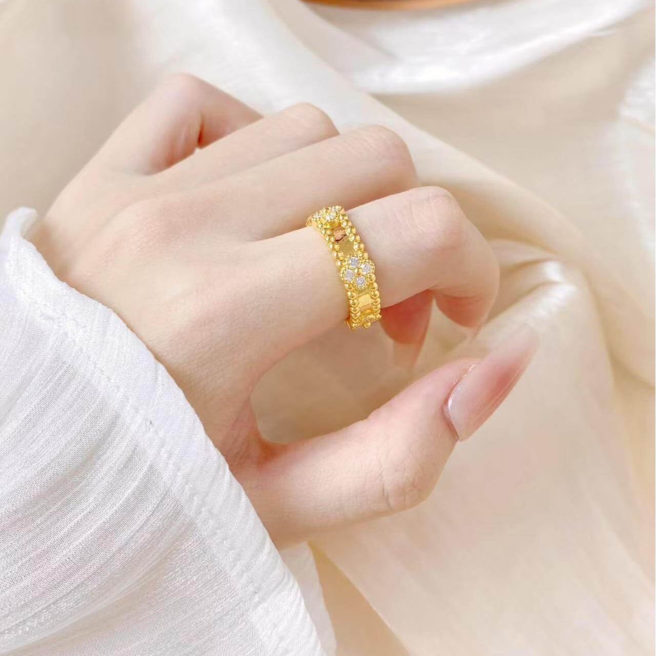 5D足金999莫桑万花筒镶嵌款戒指时尚贵气送长辈闺蜜