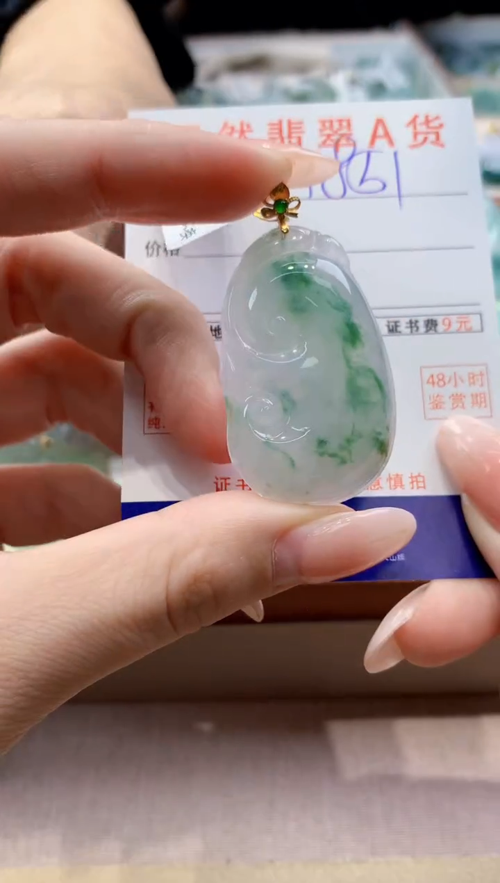颈饰18K金镶嵌翡翠天然A货翡翠挂件